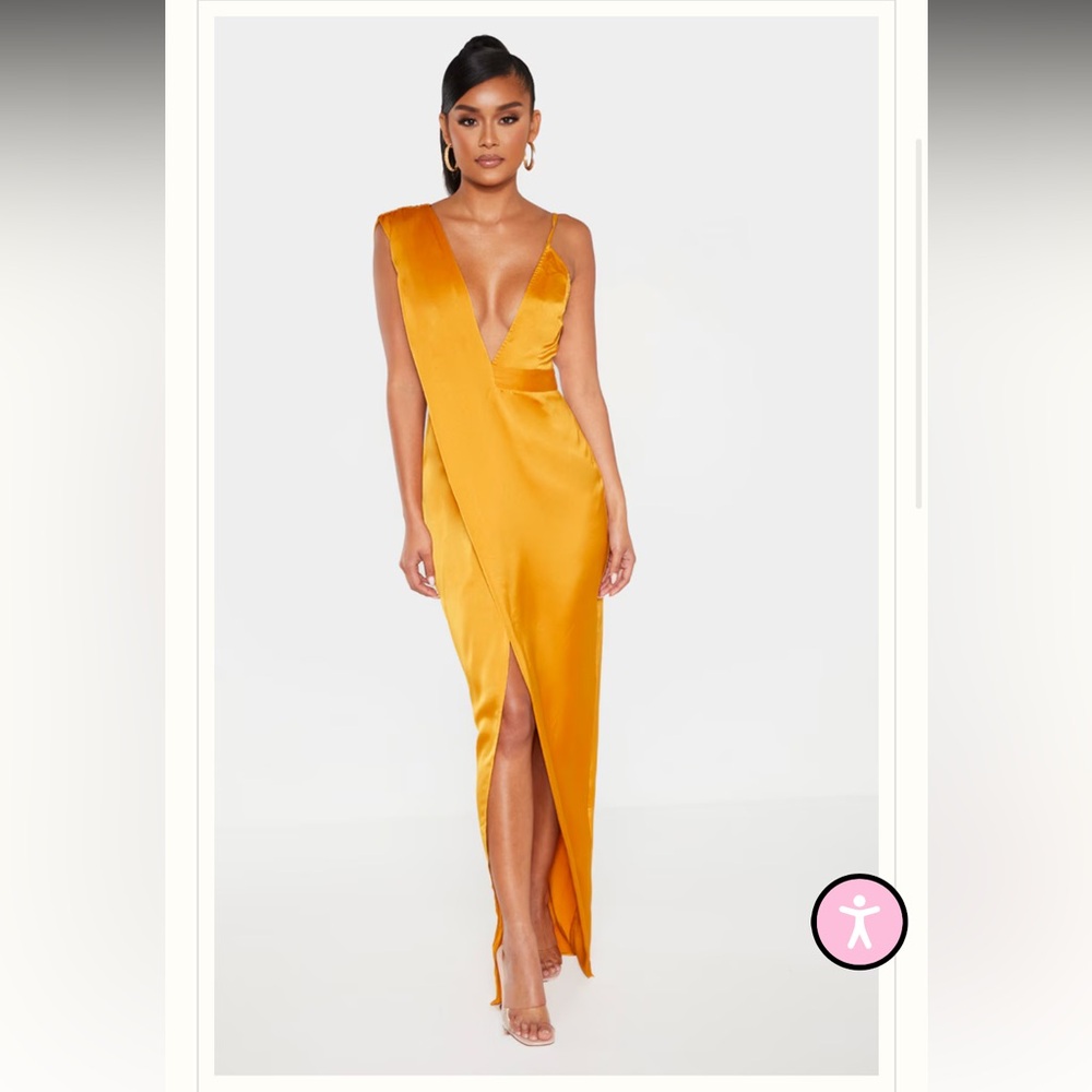 PrettyLittleThing One Shoulder Gold Dress